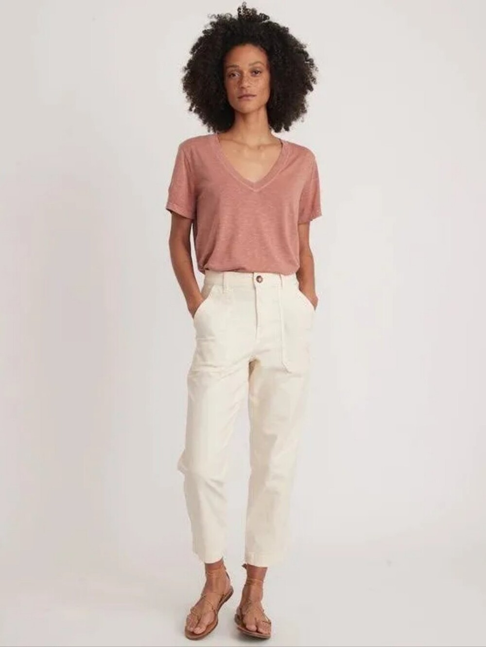 Marine Layer Maya Slim Straight Utility Pants In Cream Size 10
